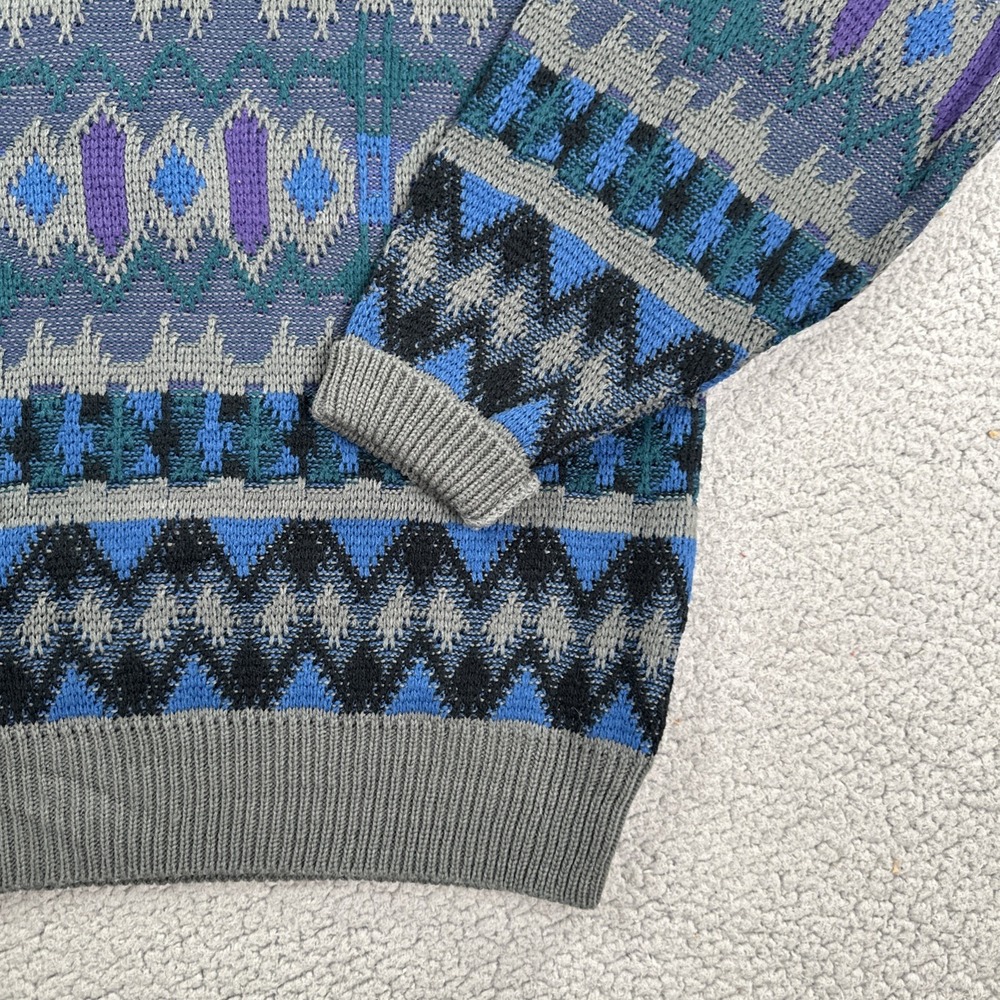 VTG 80s Saturdays Abstract Geometric Sweater Men Medium Vaporwave Mallwave - Picture 13 of 16